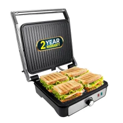iBELL SM1320G 2000W Sandwich Maker Grill, 4 Slice (Silver)