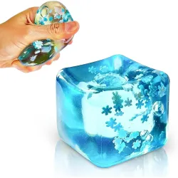 Ice Cube Squishy Toy, Transparent Blue Silicone Hand Squeeze Fidget Toy with Snowflake Design, Soft Sensory Stress Ball for Kids and Adults, Desk, Travel and Gifting, Pack of 1