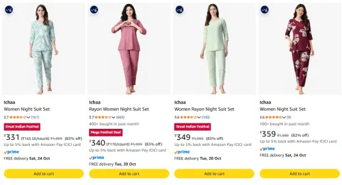 Image of Ichaa Women Night Suit Set upto 83% Discount