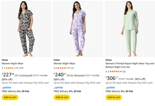 Image of Ichaa Women Night Wear @ Starting ₹227