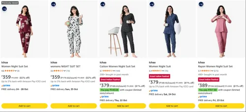 Image of Ichaa Women Night Suit Set at minimum 80% Discount