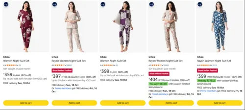 Image of Ichaa Women's Night Suit at minimum 80% Discount