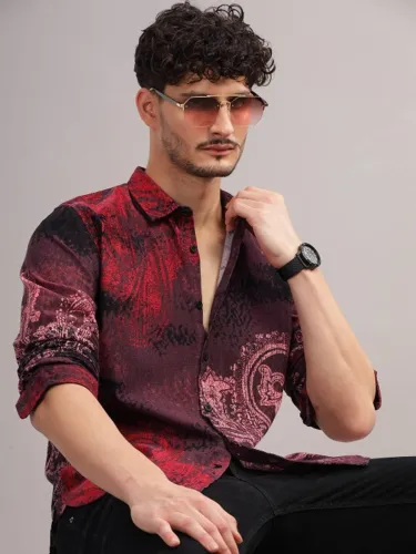 Image of iCome  Men Regular Fit Printed Spread Collar Casual Shirt