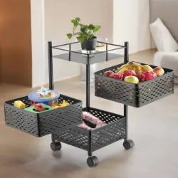ICONPLUS 3XL Metal Kitchen Trolley Square Multipurpose Storage Trolley with Wheels Iron, Steel Kitchen Trolley (Pre-asse