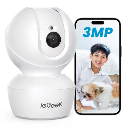 Image of ieGeek 3MP 2K WiFi Indoor CCTV Security Camera with 360° Pan/Tilt 