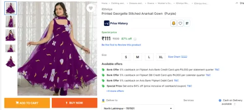 Image of iEthniya  Printed Georgette Stitched Anarkali Gown  (Purple)
