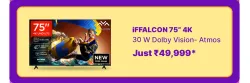 iFFALCON 75inch 4K Google TV @ ₹62999 On Flipkart Big Billion Days Sale