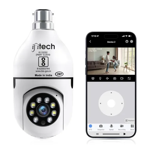 Image of IFITech 1080p HD Smart Wi-Fi CCTV Home Security Camera | Indoor 360° Smart CCTV Camera | Bulb Camera | 256GB SD Card Sup
