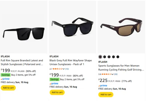 Image of IFLASH Unisex Sunglasses Upto 90% Discount