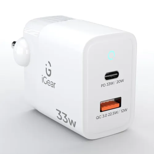 Image of iGear Core 33: 33W Fast Charger, USB Type-C PD and Q.C 4.0 + PPS, Dual Port Output, Multi-Layer Protection, i