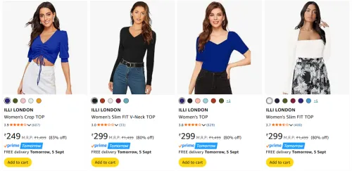 Image of ILLI LONDON Women's Tops at minimum 80% Discount