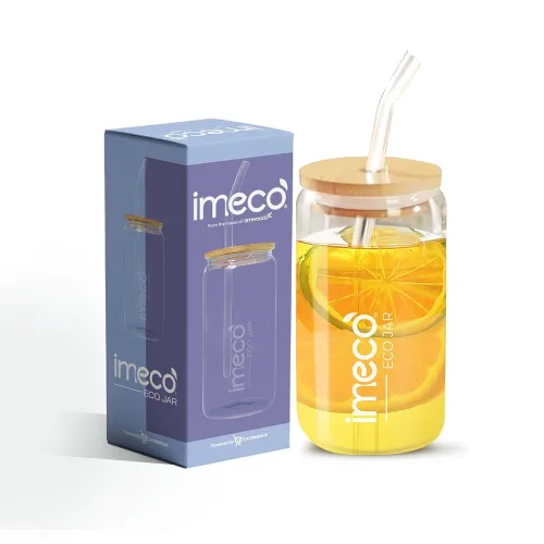 Image of IMECO ECO JAR Borosilicate Glass Sipper with Bamboo Lid & Straw 500ml 