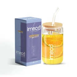 IMECO ECO JAR Borosilicate Glass Sipper with Bamboo Lid & Straw 500ml 