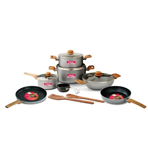 Image of Impex EON Forged 13 pcs Granite Nonstick Cookware Set | Kadai, Fry Pan, Tawa