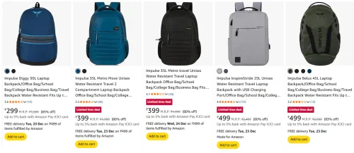 Image of Impulse Backpacks upto 85% Discount | Starting at ₹299
