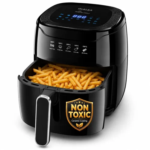 Image of INALSA Non -Toxic Ceramic Coated Air fryer 4.5 L& 1400 W Power | No Micro plastics, No PTFE, PFAS, PFOA | Digital Touch 