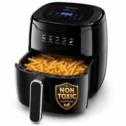 INALSA Non -Toxic Ceramic Coated Air fryer 4.5 L& 1400 W Power | No Micro plastics, No PTFE, PFAS, PFOA | Digital Touch 