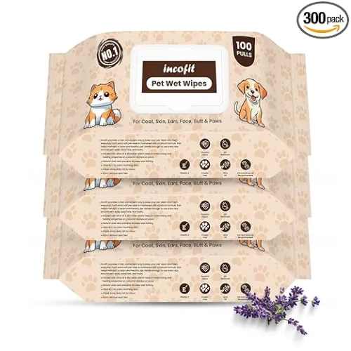 Image of Incofit Anti-Bacterial 300 Pulls Pet Wet Wipes for Dogs, Puppies, Cats, Rabbits & Small Pets | Powerful Odour, Vitamin E