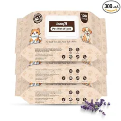 Incofit Anti-Bacterial 300 Pulls Pet Wet Wipes for Dogs, Puppies, Cats, Rabbits & Small Pets | Powerful Odour, Vitamin E
