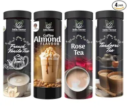 India Flavour Instant Flavoured Coffee and Tea Combo Set of 4 (100gm Each)