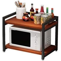 INDIAN DECOR. 36700 Kitchen Shelves Durable 2 Tier Wooden Storage Countertop Rack Microwave Rack Shelf Kitchen Counter And Cabinet Shelf Wooden Shelving for Organize Cooking Utensils, BLACK
