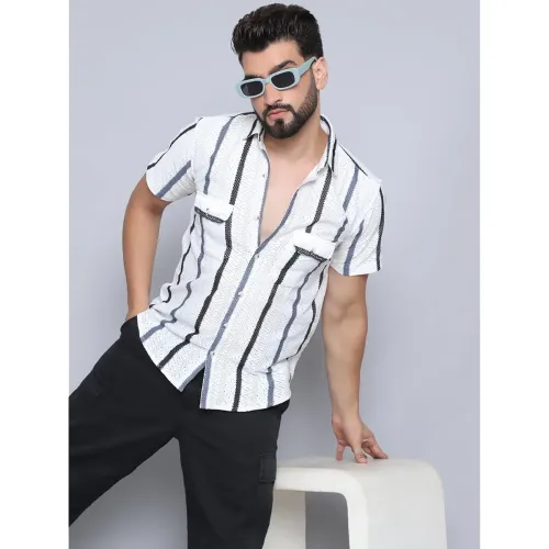 Image of Indian Needle Striped Semi Sheer Casual Shirt for Men.