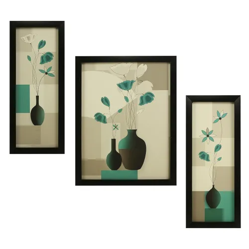 Image of Indianara 3 Pc Set Of Floral Paintings Without Glass