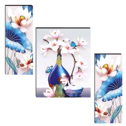 Indianara Set of 3 Abstract Flowers Art MDF Art Painting
