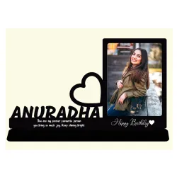 Indianara Wood Happy Birthday Customized Tabletop Rectangular Photo Frame