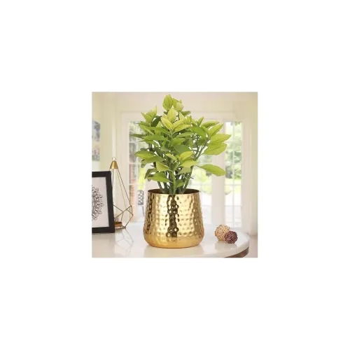 Image of INDIANCRAFTS Gold Finish Hammered Metal Planter