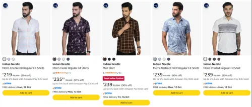 Image of Indian Needle Men's Shirts at minimum 90% Discount