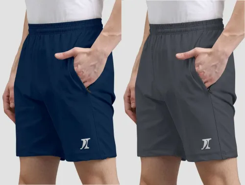Image of INDICLUB Pack of 2 Solid Men Blue, Dark Grey Casual Shorts