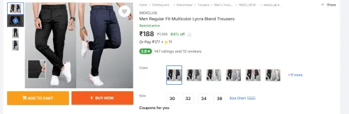 Image of INDICLUB  Men Regular Fit Multicolor Lycra Blend Trousers
