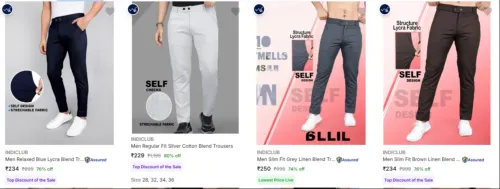 Image of INDICLUB Men's Trousers upto 80% Discount