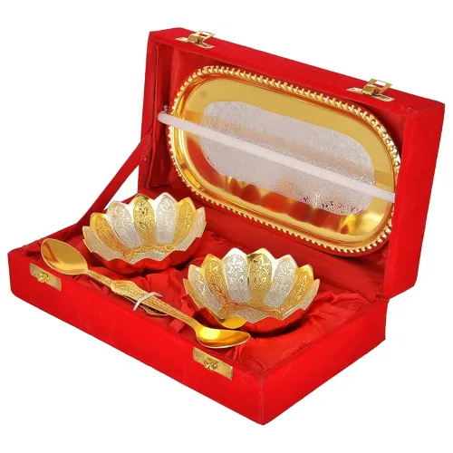 Image of INDICRAFTSVILLA German Silver Kamal Bowl Set (5 Pieces)