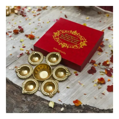 Image of INDICRAFTSVILLA Traditional Brass Diya Set with Gift Box