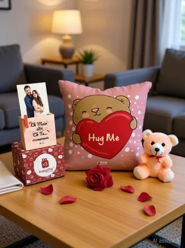 Image of Indigifts Cushion, Greeting Card, Soft Toy, Photoframe Gift Set