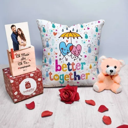 Image of Indigifts Cushion, Greeting Card, Soft Toy, Photoframe Gift Set