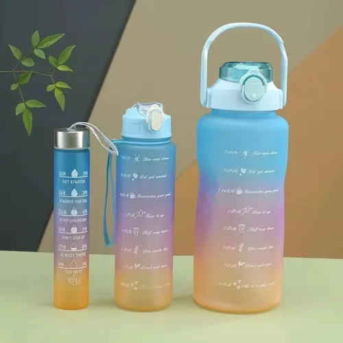Image of Inditradition 3 Pieces Combo Motivational Water Bottle Set For Day-to-Day Routine | With Time Marker, Funny Stickers, St