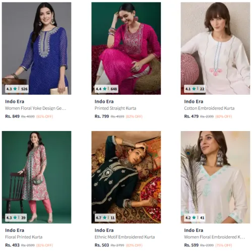 Image of Indo Era Women's Kurtis @ Minimum 80% Discount