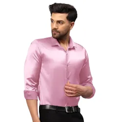 IndoPrimo Mens Satin Shirt with Spread Collar Neck Line Solid Pattern Full Sleeves Regular Fit Western Style and Standa