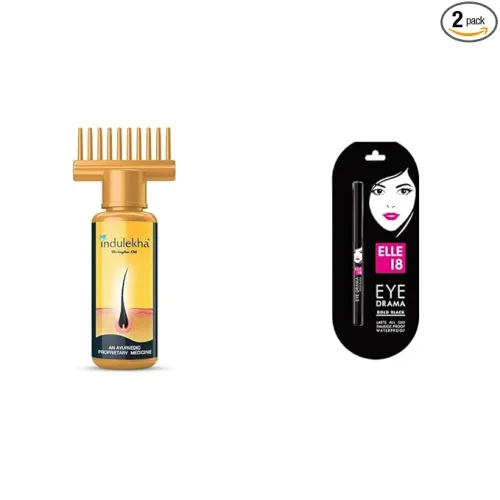 Image of Indulekha Bhringa Hair Oil, 100ml And Elle 18 Eye Drama Kajal