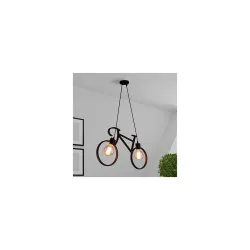 Bicycle Pendant Light Fixture, Industrial Vintage Bike Chandelier, Retro Iron Hanging Ceiling Lamp with 2 E26 Sockets for Kitchen Island, Dining Room, Bar, Coffee Shop, Restaurant (Bulbs Not...