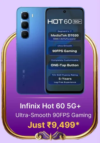 Image of Infinix Hot 60 5G @ ₹9499 on Flipkart big Billion Days Sale