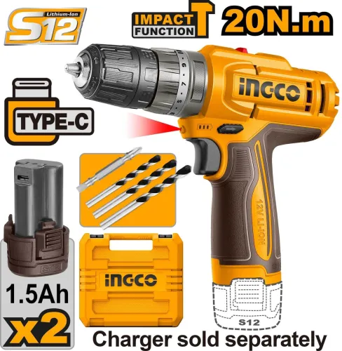 Image of INGCO 12V Cordless Impact Drill Machine