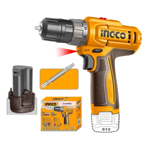 Image of INGCO Cordless Drill Machine for home use, with 1 pcs Battery and Drill Bits, Battery drill machine Type C chargeing