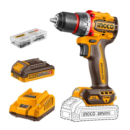 Image of INGCO 20V Cordless Brushless Drill with 47-Piece Accessory Set