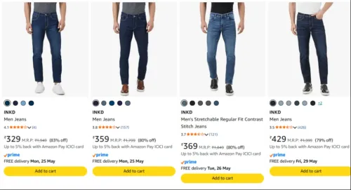 Image of INKD Men Jeans Starting @ ₹329