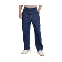 INKD Men's Cargo Baggy Jeans – Mid-Rise | 100% Cotton | Contrast Stitch| 6 Pocket Styling | Baggy Jeans for Man | Loose fit & Comfortable (Available in Plus Sizes)