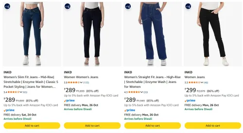 Image of INKD Women's Jeans upto 86% Discount